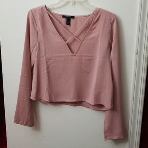 Pink Cropped Long Sleeve with Strapped Front